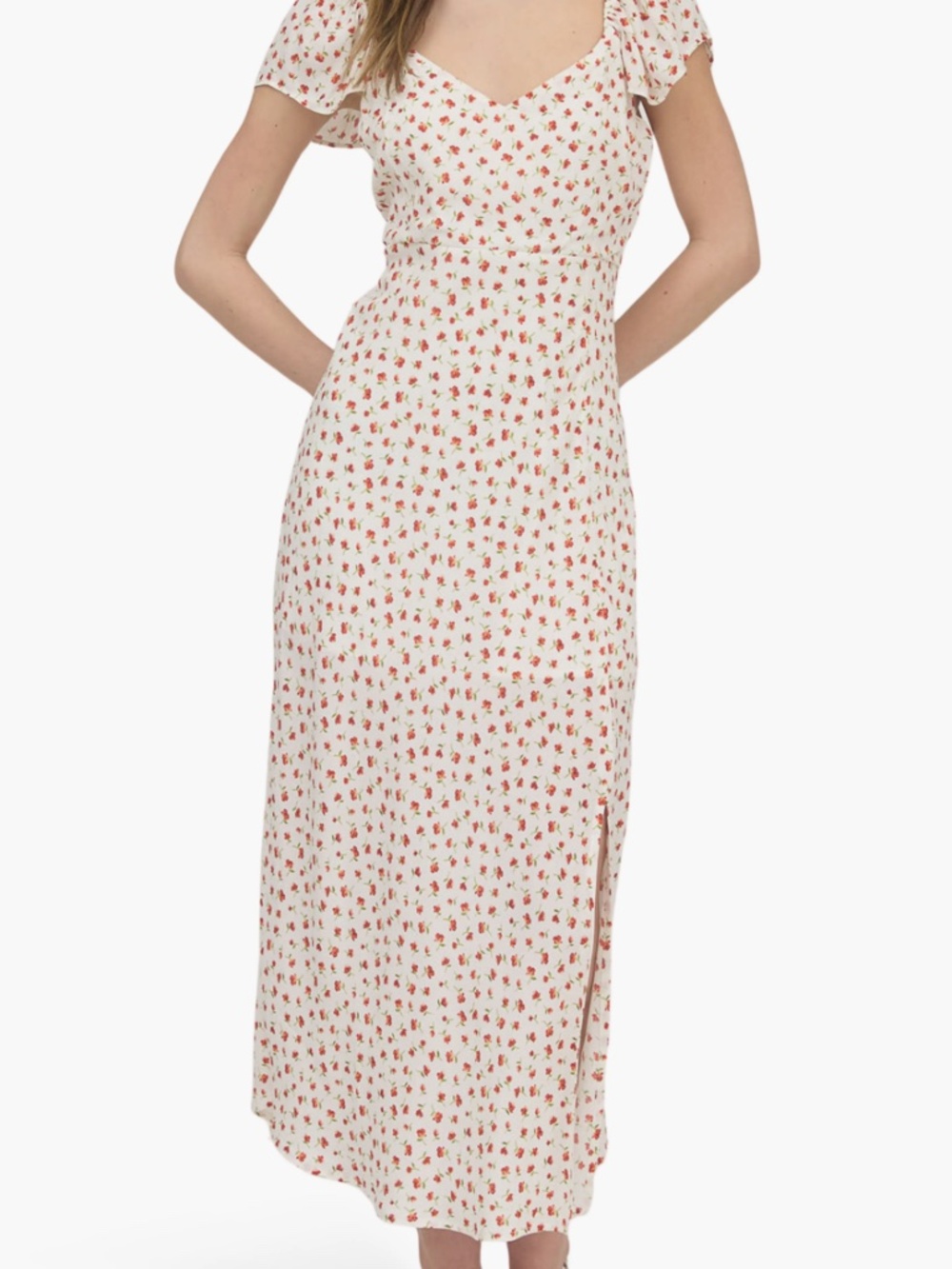 The Workshop Floral Flutter Sleeve Midi Dress with Side Slit - Size M